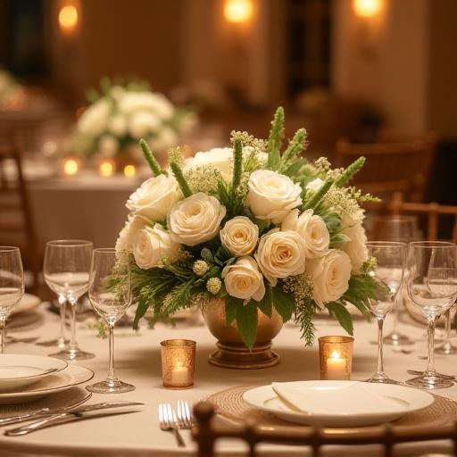 ウェディングパーティーのテーブル装花